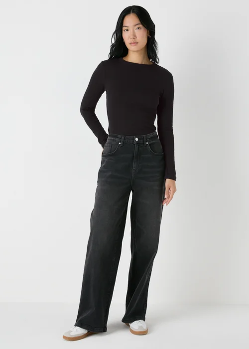 Black Long Sleeve Ribbed Top - Size 8 Image 3