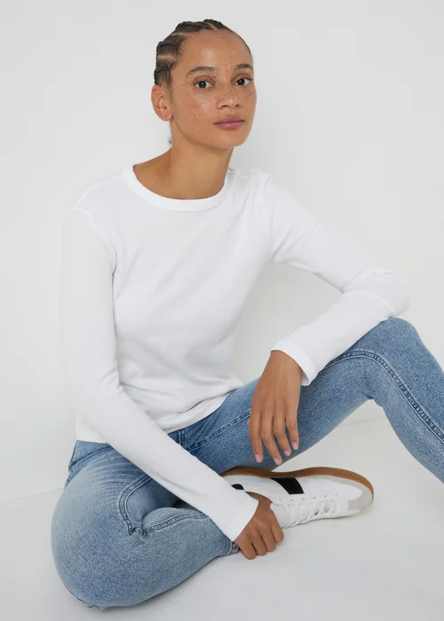 White Ribbed Long Sleeve Top - 8 Image 1