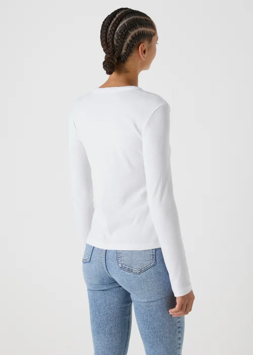 White Ribbed Long Sleeve Top - 8 Image 2