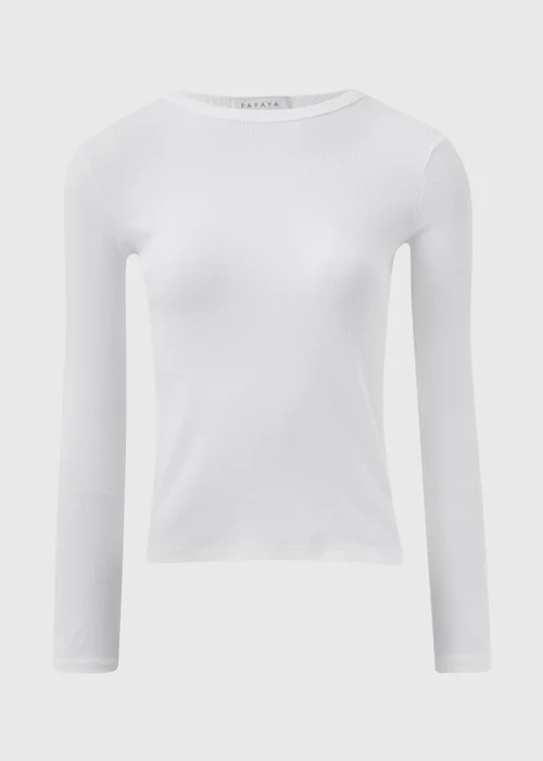 White Ribbed Long Sleeve Top - 8 Image 4