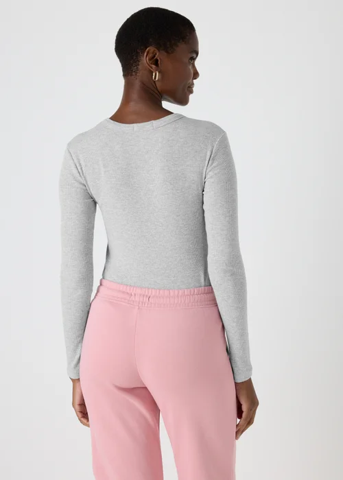 Grey Ribbed Long Sleeve Top - 8 Image 2