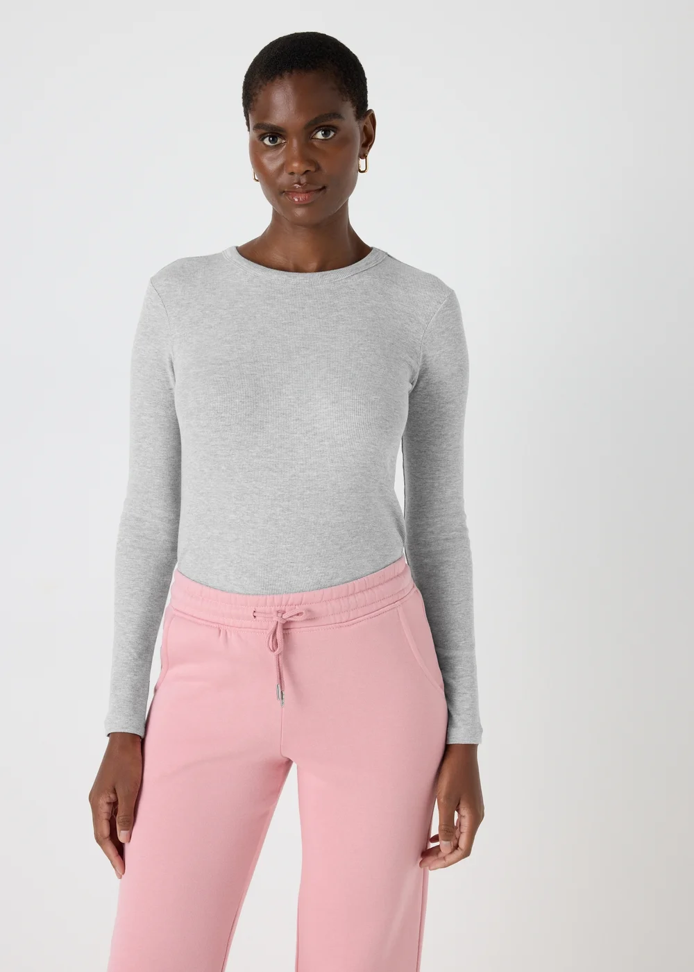 Grey Ribbed Long Sleeve Top - 8 Image 3