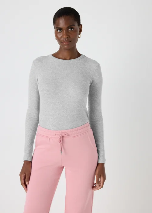 Grey Ribbed Long Sleeve Top - 8 Image 3