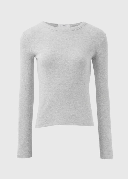 Grey Ribbed Long Sleeve Top - 8 Image 4