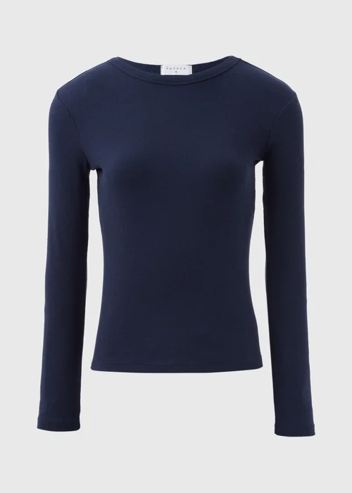 Navy Ribbed Long Sleeve Top - 8 Image 4