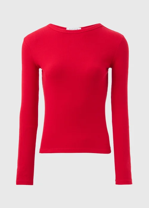 Red Ribbed Long Sleeve Top - 8 Image 4