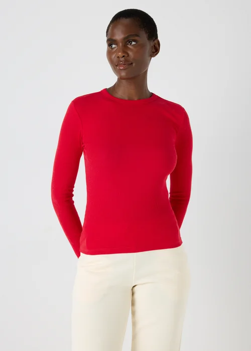 Red Ribbed Long Sleeve Top - 8 Image 1