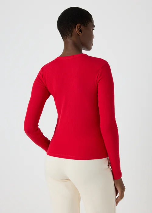 Red Ribbed Long Sleeve Top - 8 Image 2