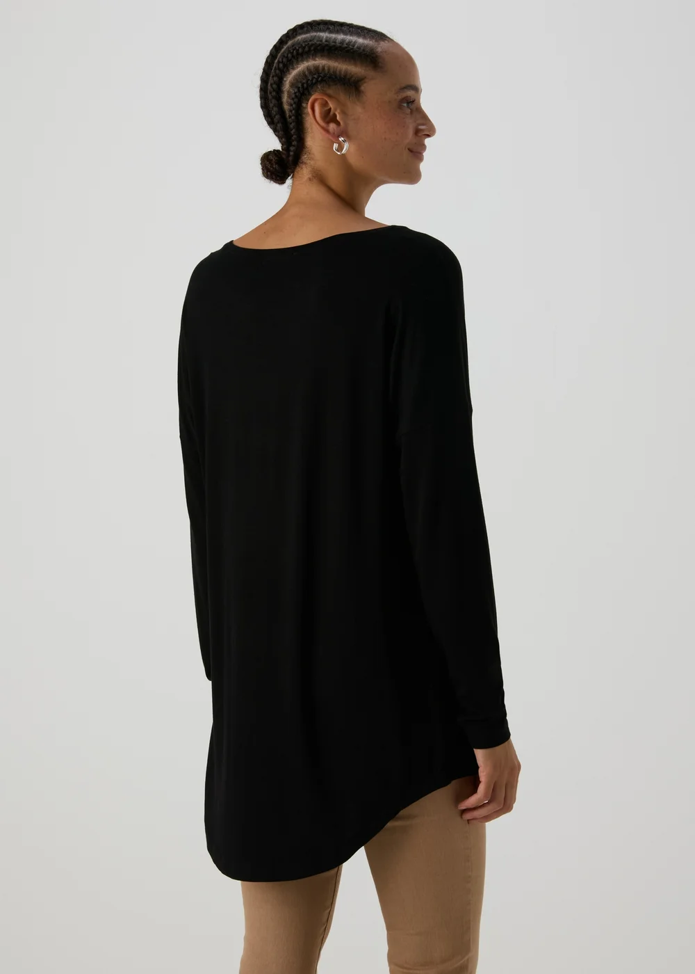 Black Long Sleeve Viscose T-Shirt - S Image 2