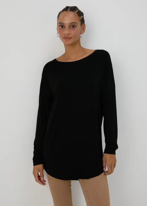 Black Long Sleeve Viscose T-Shirt - S Image 3