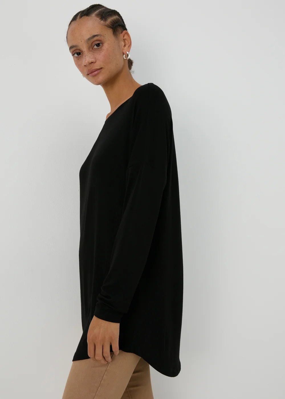 Black Long Sleeve Viscose T-Shirt - S Image 1