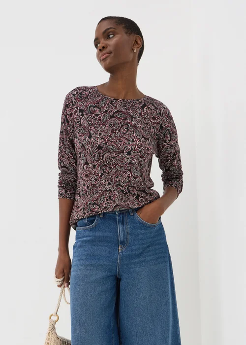 Burgundy Paisley Print Long Sleeve Top - S Image 1
