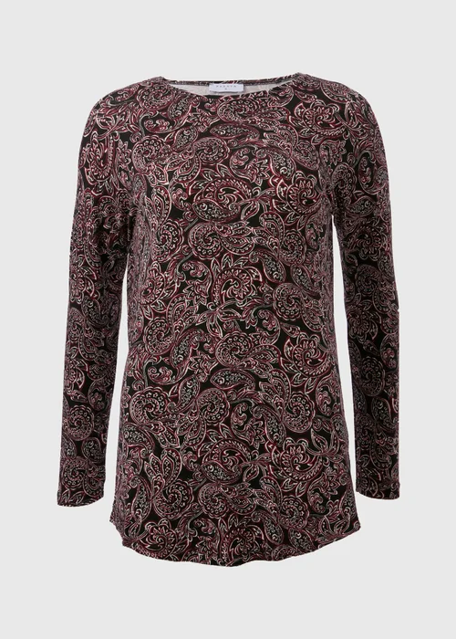 Burgundy Paisley Print Long Sleeve Top - S Image 3