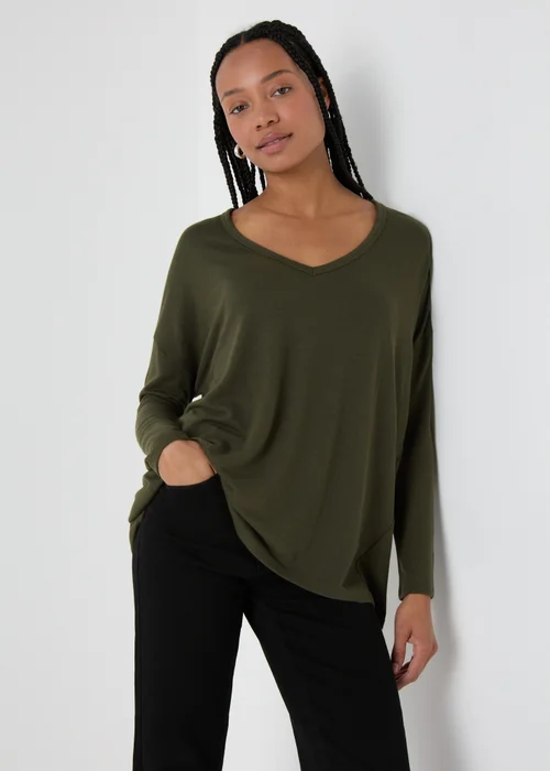Khaki V Neck T-Shirt - S Image 1