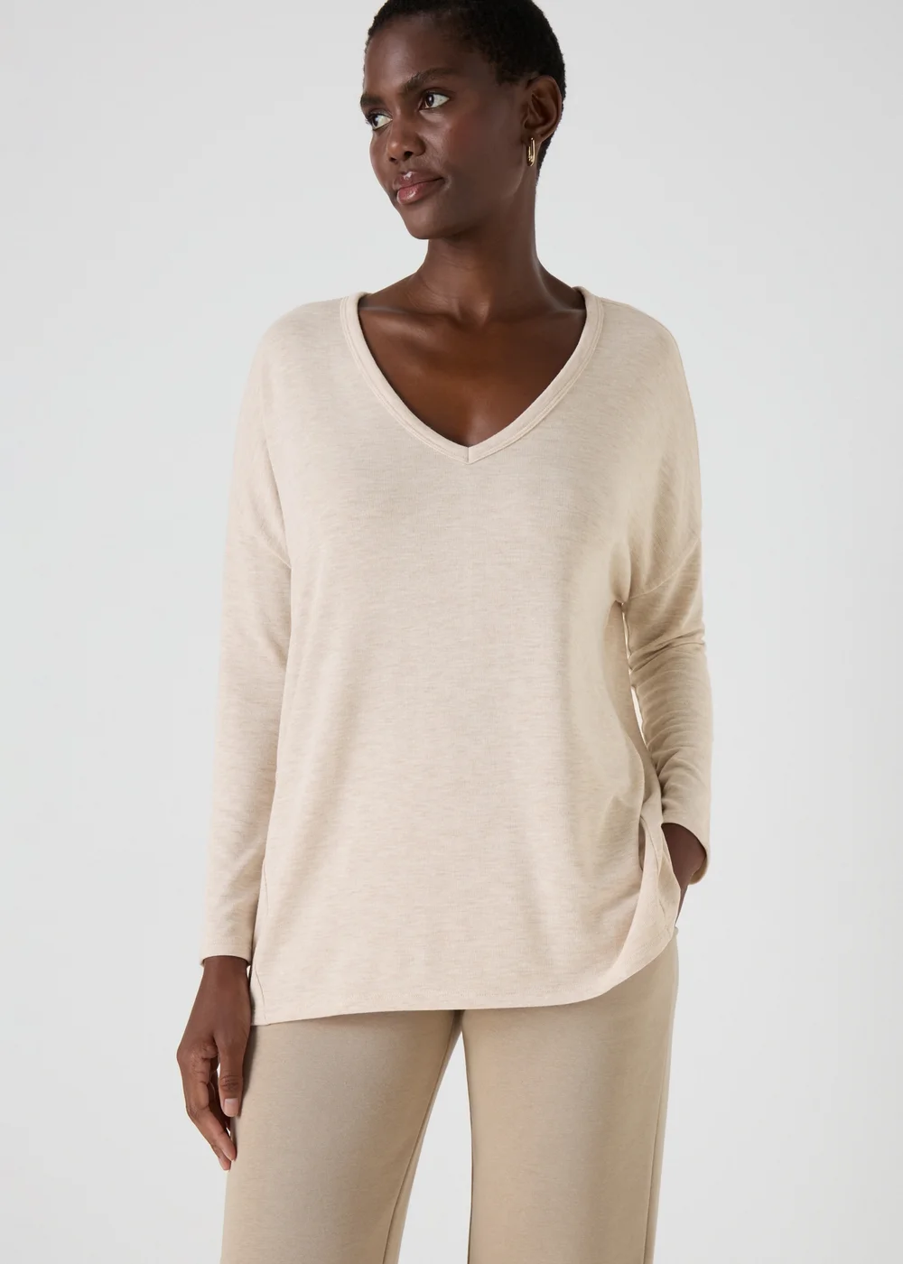 Oatmeal V Neck T-Shirt - S Image 1