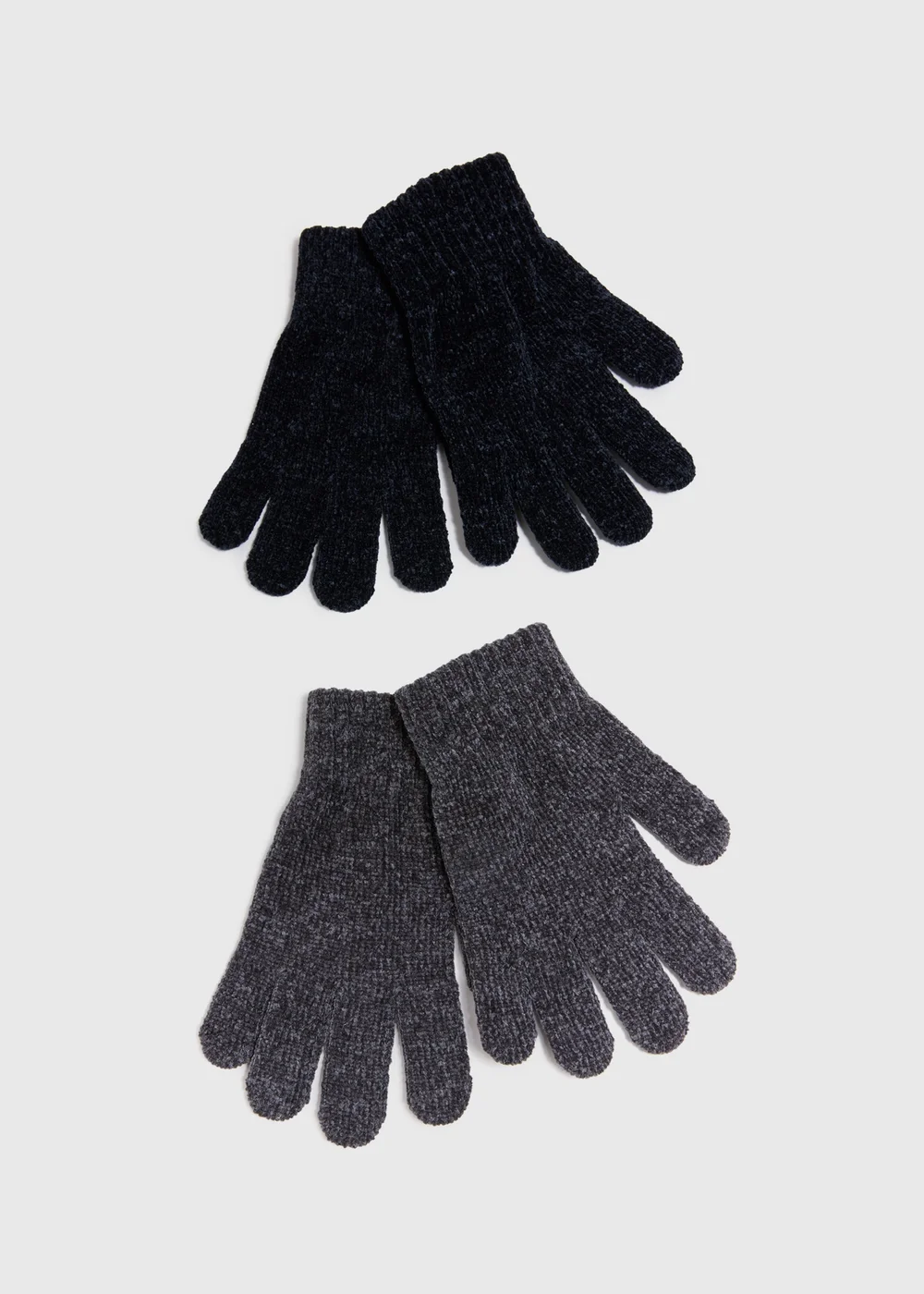 2 Pack Chenille Black & Grey Gloves - One Size Image 1
