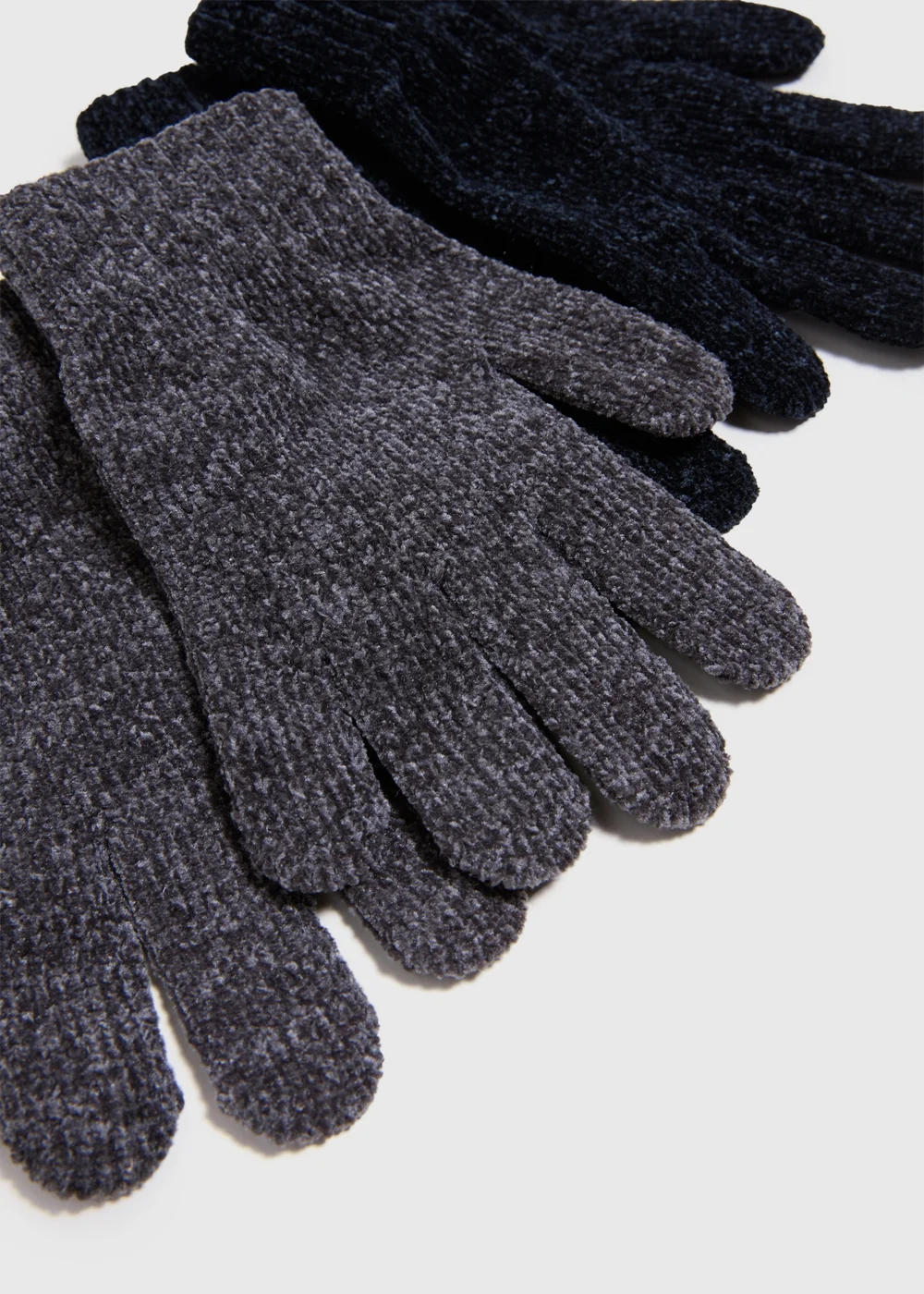 2 Pack Chenille Black & Grey Gloves - One Size Image 2