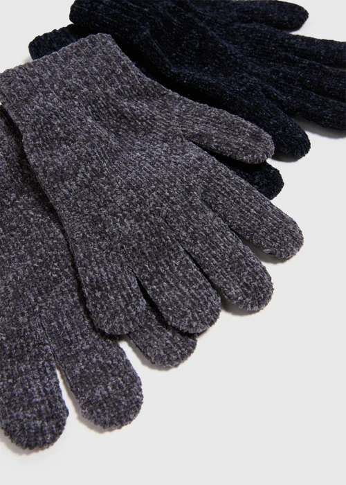 2 Pack Chenille Black & Grey Gloves - One Size Image 2