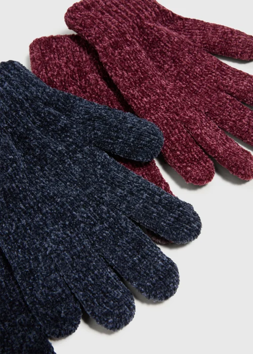 2 Pack Chenille Navy & Burgundy Gloves - One Size Image 2