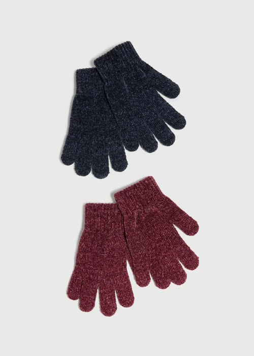2 Pack Chenille Navy & Burgundy Gloves - One Size Image 1