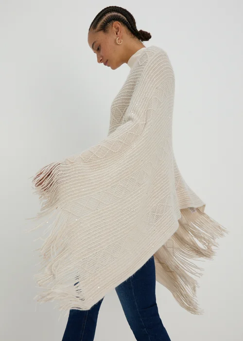 Oatmeal Sequin Poncho - One Size Image 1