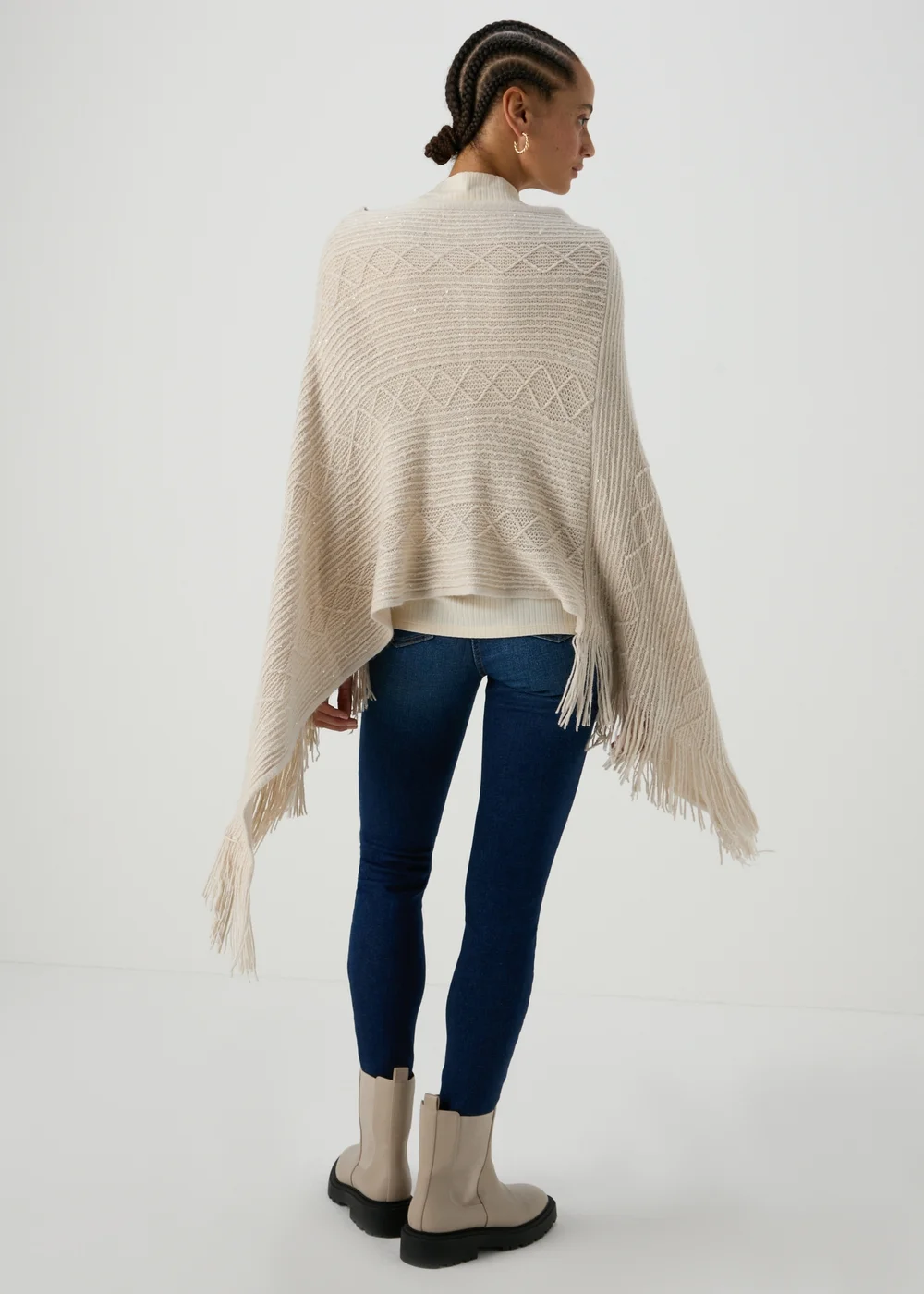 Oatmeal Sequin Poncho - One Size Image 2