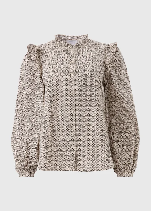 Cream Geometric Print Ruffle Neck Blouse - 8 Image 5