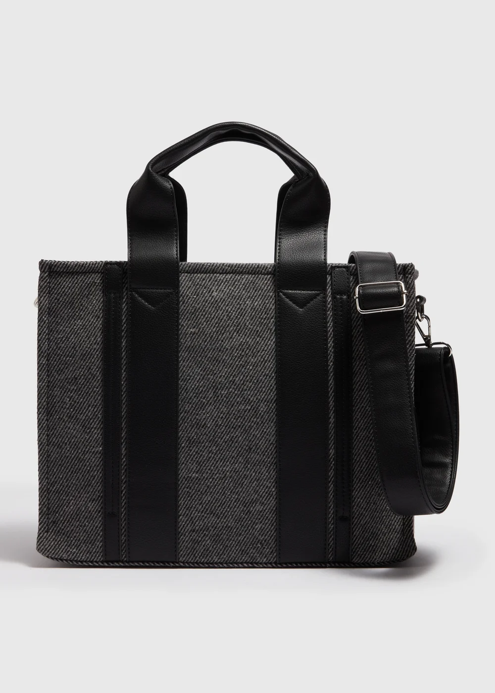 Grey Herringbone Tote Bag - One Size Image 3