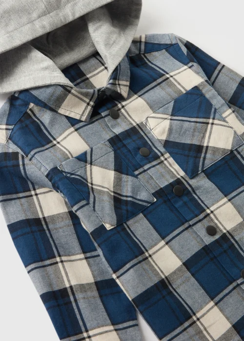 Boys Navy Checked Hooded Shacket (1-7yrs) - 1-1.5 Yrs Image 2