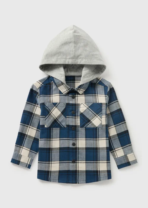 Boys Navy Checked Hooded Shacket (1-7yrs) - 1-1.5 Yrs Image 1