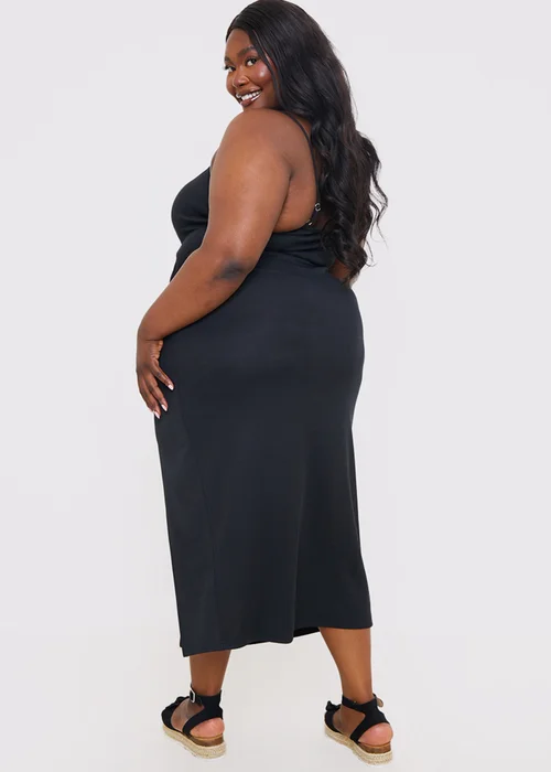In The Style Black Ribbed Ruched Midi Dress - Size 22 Image 7