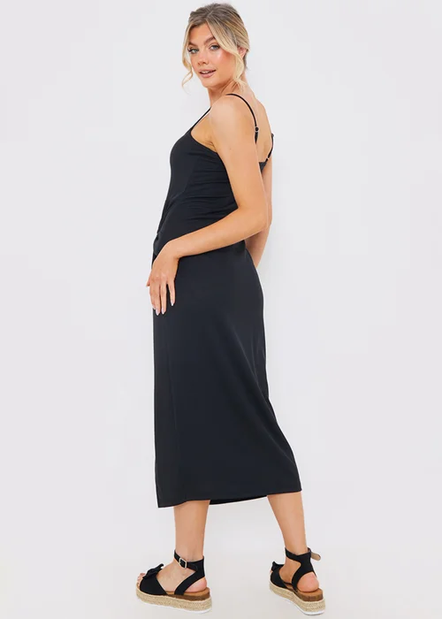 In The Style Black Ribbed Ruched Midi Dress - Size 22 Image 4