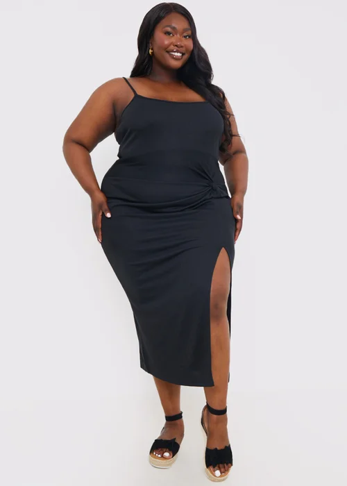 In The Style Black Ribbed Ruched Midi Dress - Size 22 Image 5