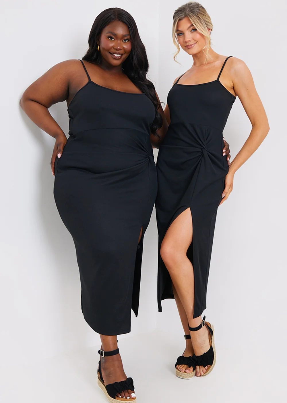 In The Style Black Ribbed Ruched Midi Dress - Size 22 Image 1