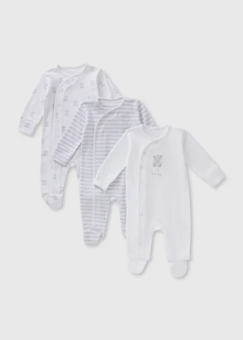 3 Pack Baby Grey Bear Sleepsuits (Newborn-18mths) - Age 0 - 3 Months Image 1