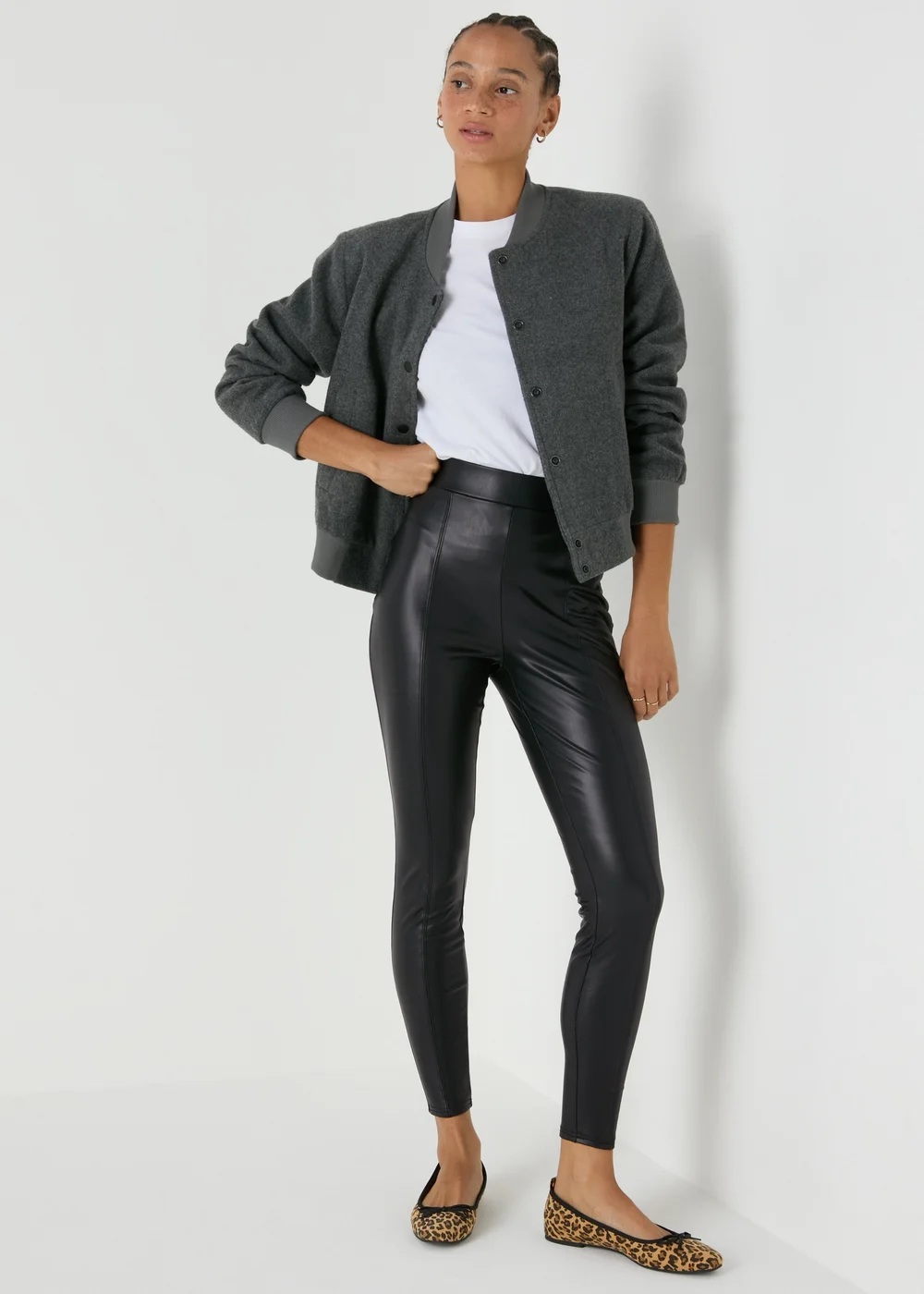 Black Leather Look Leggings - 8 Image 1