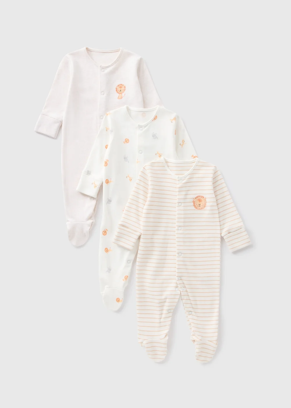 3 Pack Baby Oatmeal Safari Sleepsuits (Newborn-18mths) - Age 0 - 3 Months Image 1