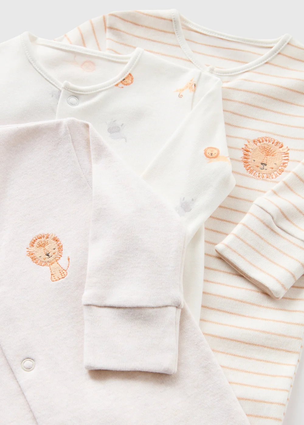 3 Pack Baby Oatmeal Safari Sleepsuits (Newborn-18mths) - Age 0 - 3 Months Image 2