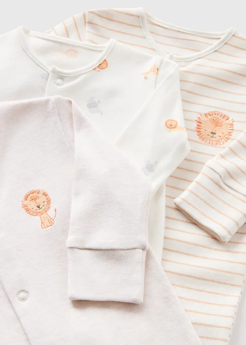 3 Pack Baby Oatmeal Safari Sleepsuits (Newborn-18mths) - Age 0 - 3 Months Image 2