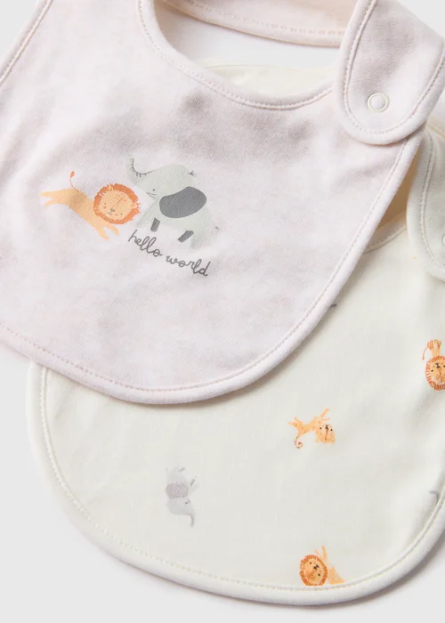 2 Pack Baby Oatmeal Safari Bibs - One Size Image 2
