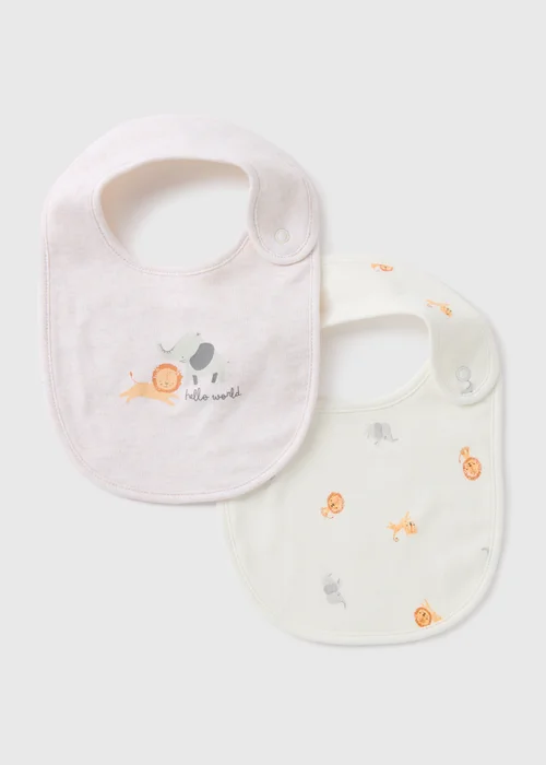 2 Pack Baby Oatmeal Safari Bibs - One Size Image 1