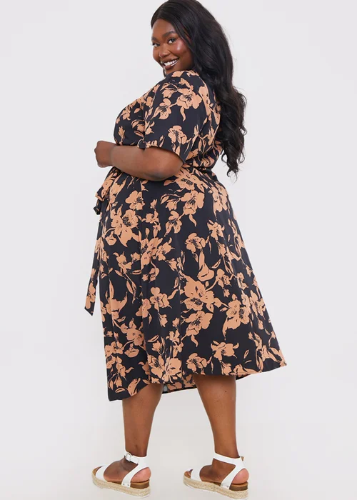 In The Style Black Floral Wrap Midi Dress - Size 14 Image 7