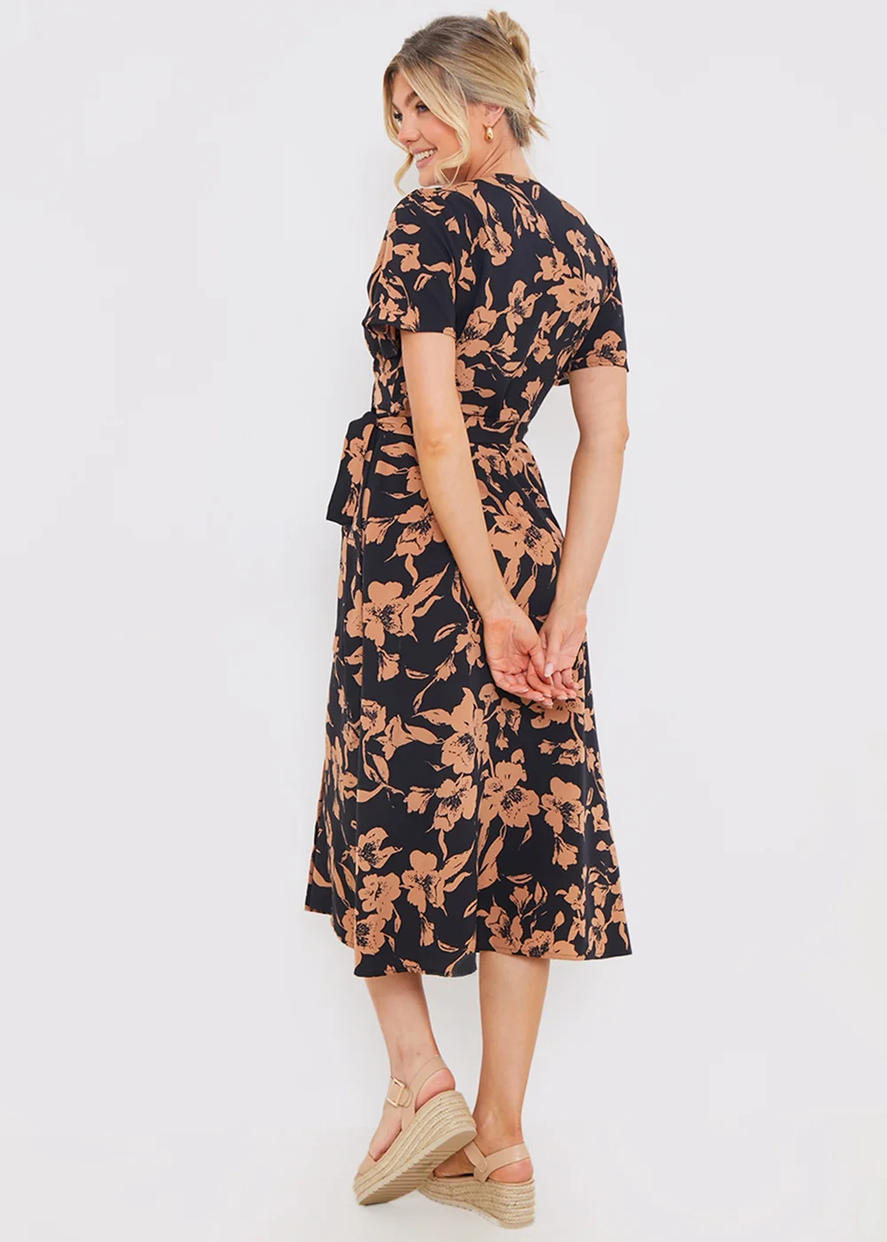 In The Style Black Floral Wrap Midi Dress - Size 14 Image 4