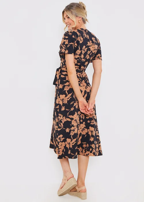 In The Style Black Floral Wrap Midi Dress - Size 14 Image 4