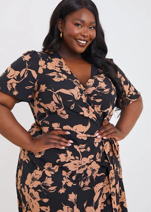 In The Style Black Floral Wrap Midi Dress - Size 14 Image 6