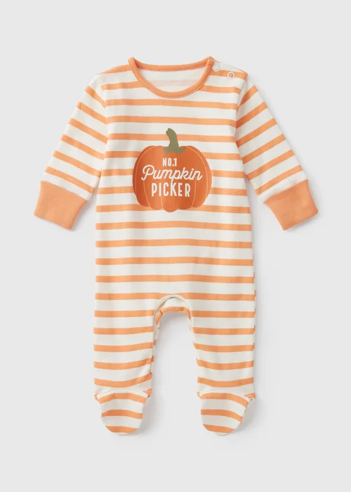 Baby Orange Pumpkin Sleepsuit (Newborn-18mths) - Age 0 - 3 Months Image 1