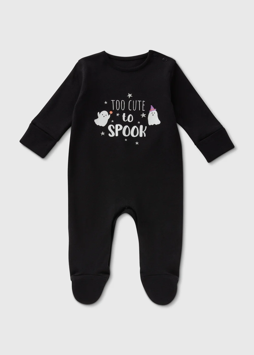 Baby Black Halloween Ghost Sleepsuit (Newborn-18mths) - Age 0 - 3 Months Image 1
