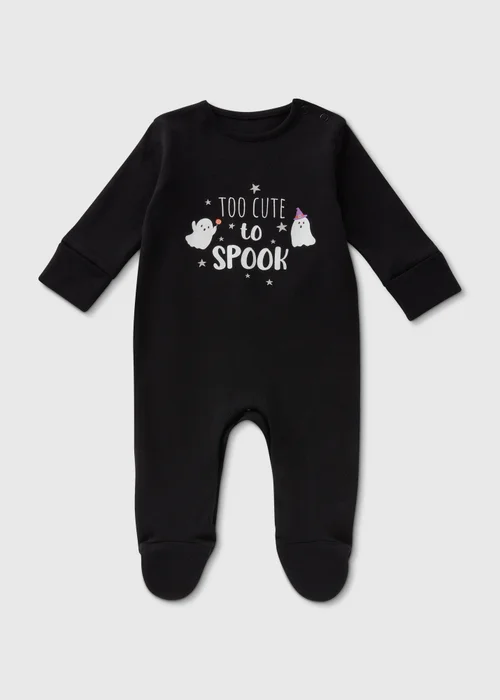 Baby Black Halloween Ghost Sleepsuit (Newborn-18mths) - Age 0 - 3 Months Image 1