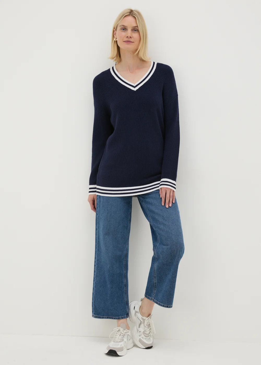 Navy V Neck Knitted Tunic - XS Image 1