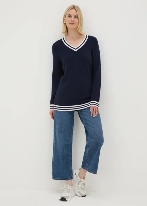 Navy V Neck Knitted Tunic - XS Image 1